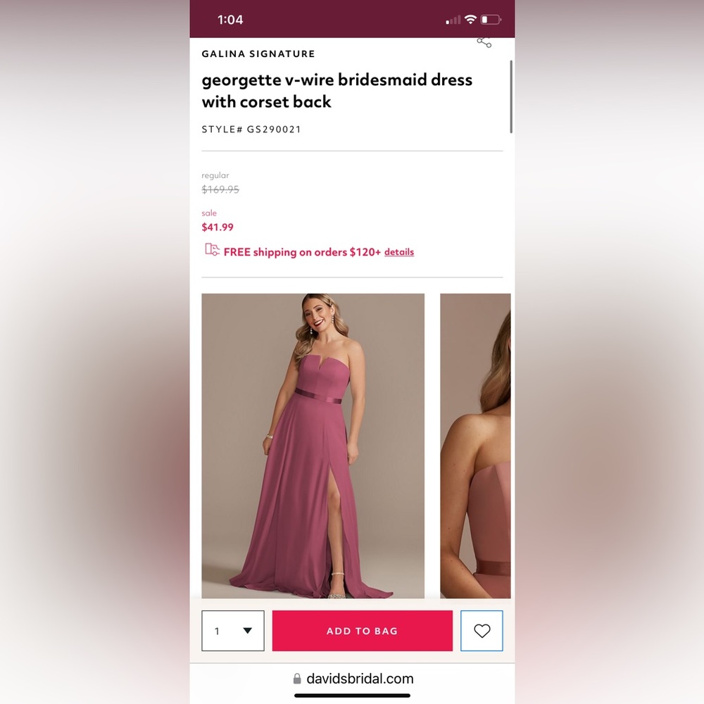 GALINA SIGNATURE
georgette v-wire bridesmaid dress with corset back sz 10 wine